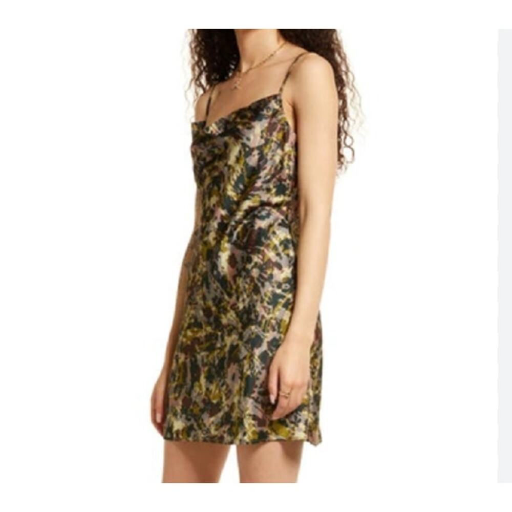 BP Cowl Neck Mini Dress in Black-Brown Floral Camo Size S